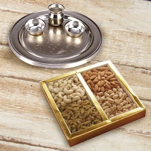 Silver Plated Puja Thali   Mixed Dry Fruits