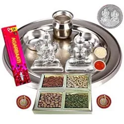 Dry Fruits with Silver Plated Laxmi Puja Hamper