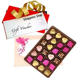 Mind Blowing Gift of Shoppers Stop Gift E Coupon worth Rs.1000 and 24 Pcs. Home made Assorted Chocolate Gift Set