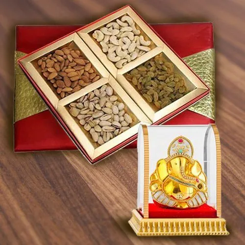 Gift Box of Assorted Dry Fruits with Ganesha Idol