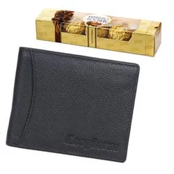 Gift Hamper of Longhorns Leather Wallet with a Ferrero Rocher