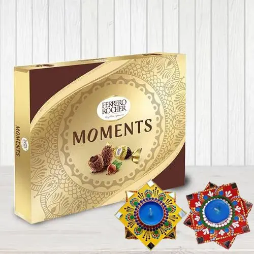 Lip Smacking Ferrero Rocher Chocolates with Dot Mandala Art Handmade Diya Set