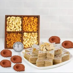 Tasty Kaju Katli N Dry Fruits Gift Hamper for Diwali