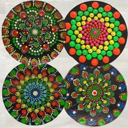 Stylish Diwali Decor Set of 4 pcs Dot Mandala Art Handmade Rangoli