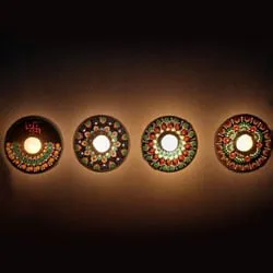 Exclusive Diwali Decoration Handmade Dot Mandala Art Auspicious Rangoli n Wax Diya Set