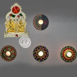 Propitious Ganesh Laxmi Mandap with Rangoli Decor Set for Diwali with Free Silver Coin