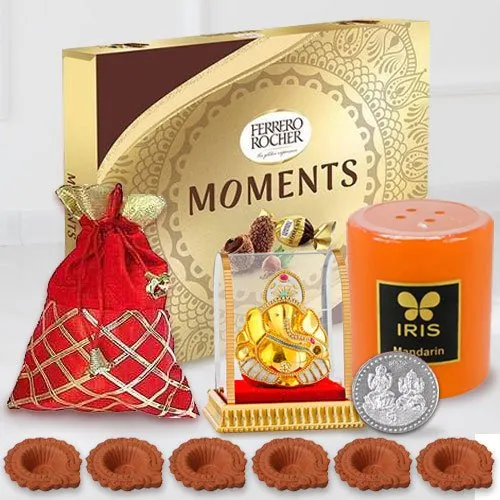 Ferrero Rocher Chocolates with Dry Fruits Ganesh Idol n Aroma Candle for Diwali