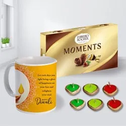 Attractive Personalized Diwali Message Mug Ferrero Rocher Chocolates n Free Diya