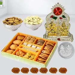 Mouth watering Diwali Sweets with Dry Fruits Snack n Laxmi Ganesh Mandap Coin n Free Diya