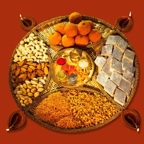 Special Diwali Sweets and Dry Fruits Pooja Thali n Puja Samagri Combo