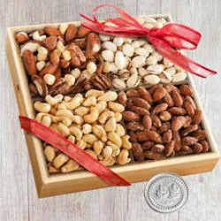 Marvellous Wooden Tray of Assorted Premium Salted Dry Fruits Free Coin for Diwali