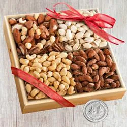 Exclusive Wooden Tray of Assorted Premium Salted Dry Fruits Free Coin for Diwali