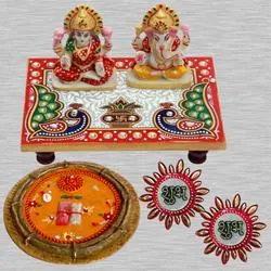 Spiritual Diwali Poojan Special Laxmi Ganesh Ji Marble Choki Pooja Thali n Subh Labh Sticker
