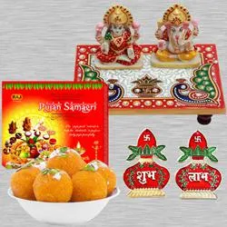 Auspicious Diwali Pooja Special Laxmi Ganesh Ji Marble Choki Pooja Sanmgri Boondi Ladoo Subh Labh Sticker