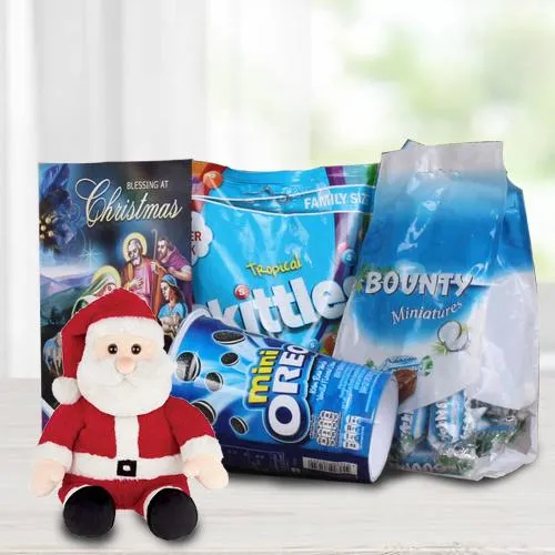 Mesmerizing Chocolates N Santa Soft Toy for Kids