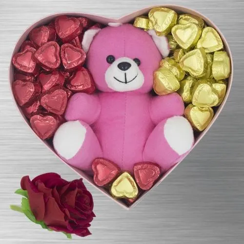 Exclusive Heart Full Box of Heart Shape Handmade Chocolates n Teddy