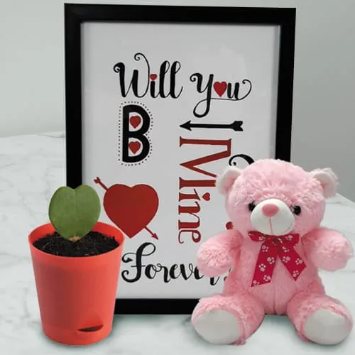 Impressive Photo Frame with Cute Teddy n Hoya Heart Plant