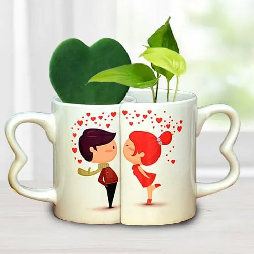 Beautiful Couple Coffee Mug with Hoya Heart n Money Plant