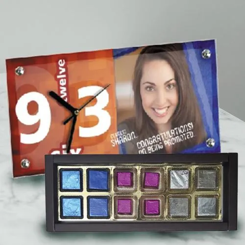 Impressive Personalized Photo Table Clock with Handmade Chocolates