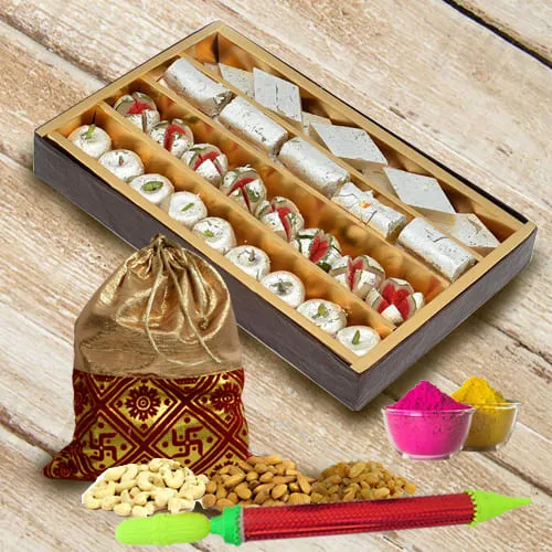 Ambrosial Dry Fruits in Potli n Mixed Sweets from Haldirams for Holi
