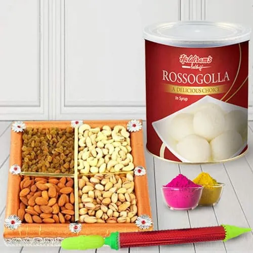 Tasty Holi Combo of Mixed Dry Fruits n Haldirams Rasgulla