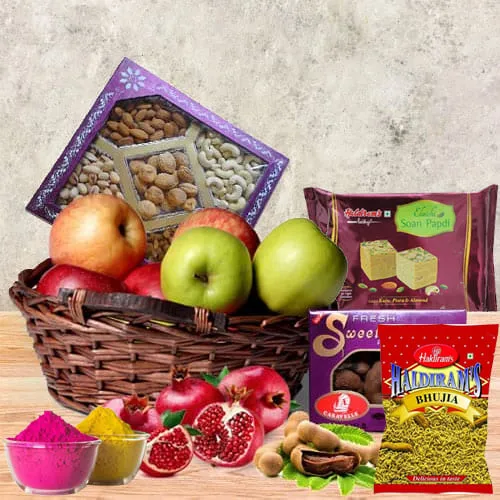 Sumptuous Fresh Fruits n Assortments Gift Basket for Holi