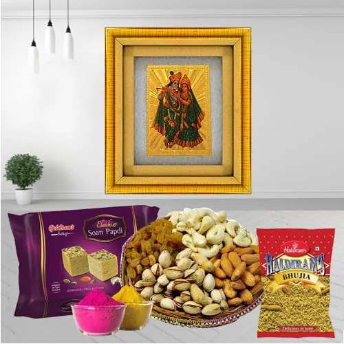 Beautiful Radha Krishna Photo Frame with Assortments Gift  Combo