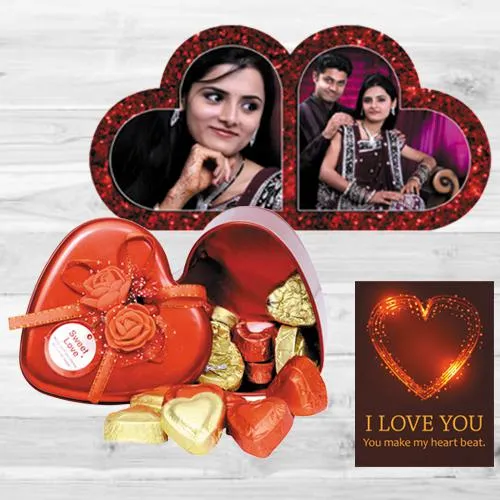 Attractive Personalized HB Duel Heart with Handmade Chocolates n ILU Card