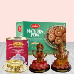 Sublime Lord Idol Haldiram Sweets n Brass Lamp Diwali Gift