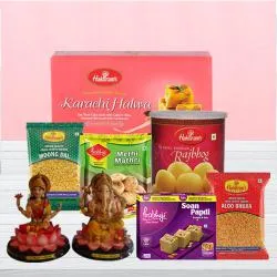 Pious Laxmi Ganesh Idol with Haldirams Diwali Mithai and Snacks Assortment