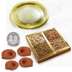 Crunchy Dry Fruits Mix with Gold plated Thali N Diya