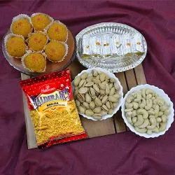 Classy Selection of Haldiram Sweets n Snacks with Dry Fruits Thali