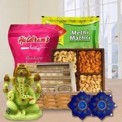 Marvellous Haldiram Sweets n Snacks Dry Fruits Ganesh Idol Dot Mandala Art Diya Set for Diwali Gift