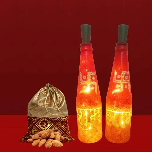 Exclusive Gift of Subh Labh LED Bottle Lamp with Almonds Potli