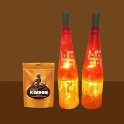 Delightful Pair of Subh Labh LED Bottle Lamp n Hershey Kisses Almond Chocolate