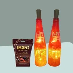 Classy Deepavali Gift of LED Bottle Lamp Pair n Hersheys Dark Chocolate