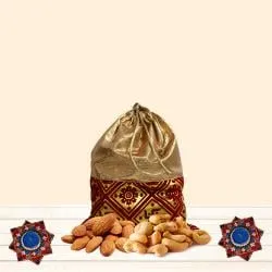Joyful Gift of Decorative Diya Pair with Almonds  N  Cashews