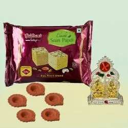 Pious Laxmi Ganesh Mandap n Haldiram Soan Papdi with Diya