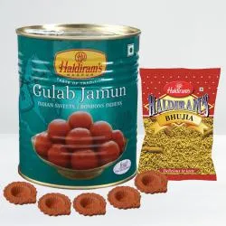 Joyful Diwali Gift of Haldiram Gulabjamun n Bhujiya with Diya