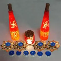 Handmade Dot Mandala Art Design Diwali Decor Set of Bottle Lamp n Diya