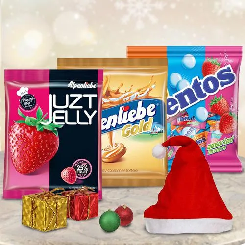 Delightful Gift of Santa Cap with Assorted Candies for Kids on Christmas