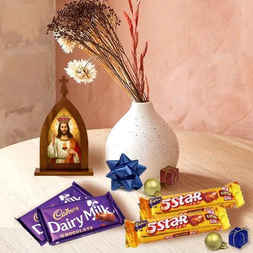 Excellence Xmas Gift of Holy Statue Pendant n Chocolates