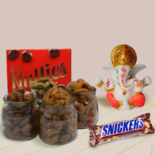 Fabulous Marble Ganpati Assorted Chocolates n Flavored Cashews Gift Combo