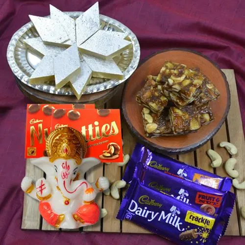 Exclusive Marble Ganesha Cadbury Chocolates n Haldiram Sweets Gift Combo