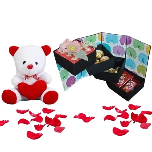 Lovely Combo of 4 Layer Handmade Stepper Box of Assorted Chocolates  N  Heart Teddy