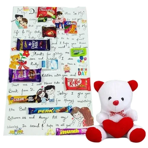 Magnificent Choco Message Card with Mixed Chocolates and Heart Teddy