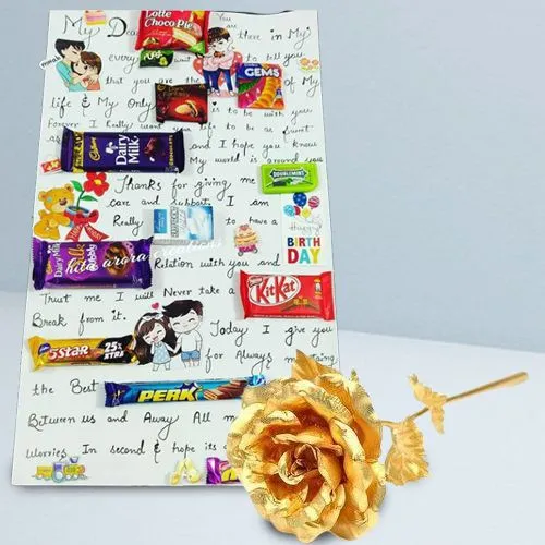 Fantastic Combo of Mixed Chocolates with Chocolate Message Card with Golden Rose