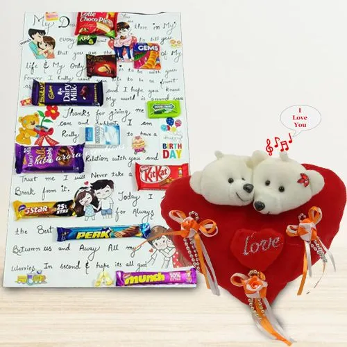 Ravishing Chocolate Message Card with Assorted Chocolates and ILU Singing Heart