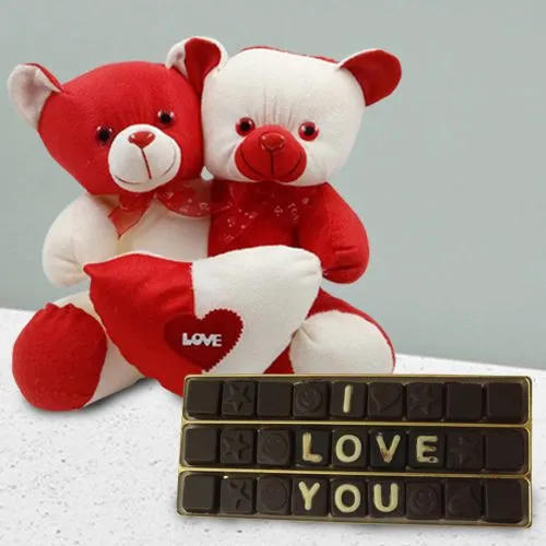 Stunning Two Body One Heart Couple Love Teddy with an I Love You Message Chocolate