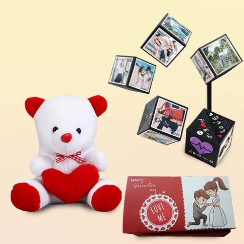 Remarkable Magic Pop Up Box of Personalized Photos and a Teddy with Heart